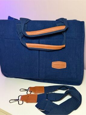 Navy Canvas Tote with Tan Accents